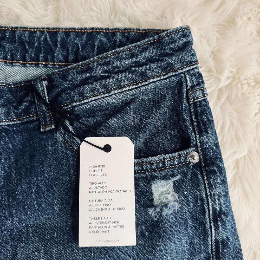 New Forever 21 Daisy Bell Flared Super High Waist Jeans 31 (31x32.5) Blue Womens - Picture 7 of 11